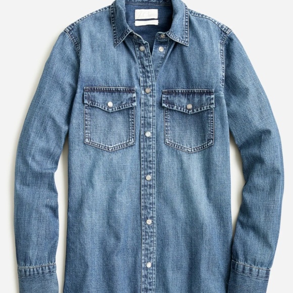 J. Crew - Medium Blue Denim Chambray Western Button up Long Sleeve Shirt, Size 8 - Picture 1 of 4